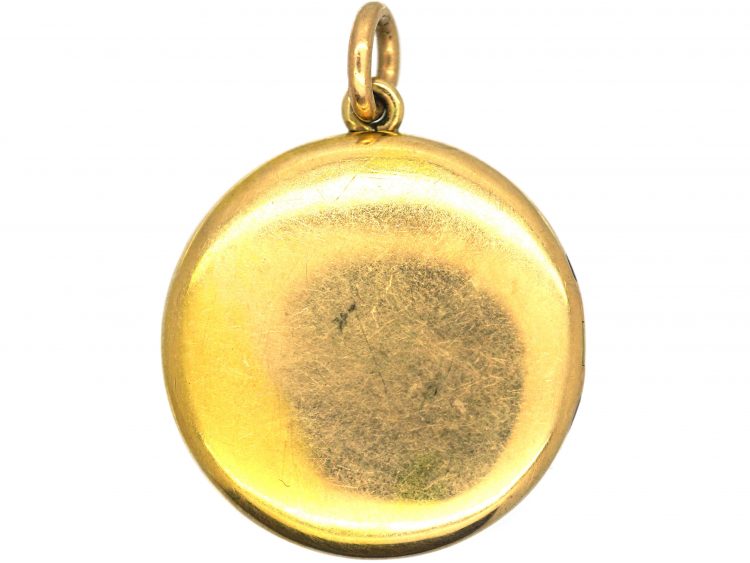 Edwardian 18ct Gold Green & White Enamel Round Locket with Natural Split Pearl in the Centre