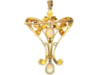 Edwardian 15ct Gold Opal & Natural Split Pearl Pendant