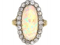 Edwardian 18ct Gold Large Opal & Diamond Oval Cluster Ring