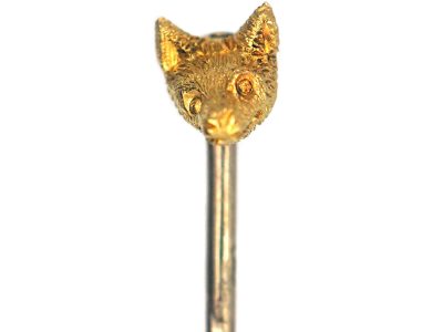 Edwardian Tiny 15ct Gold Tie Pin of a Fox Head