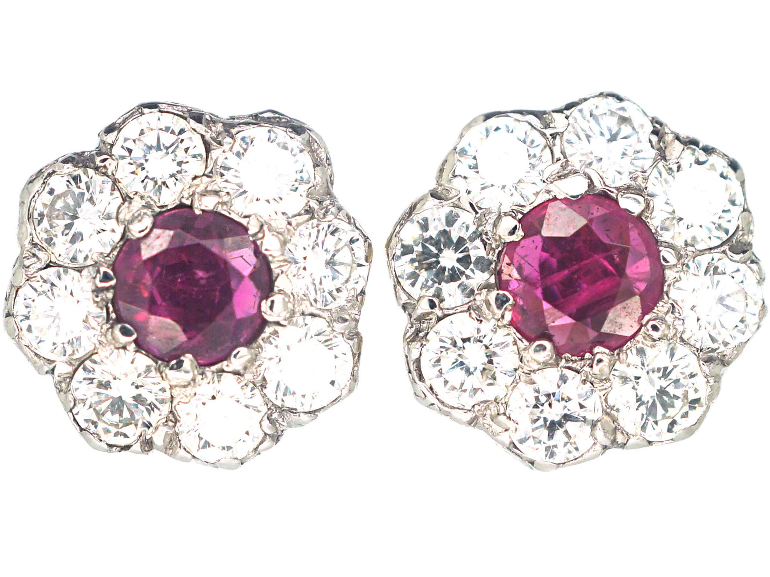 A pair of ruby cluster earrings