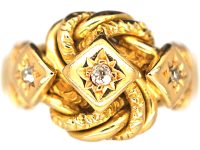 Edwardian 18ct Gold Knot Ring set with Three Diamonds