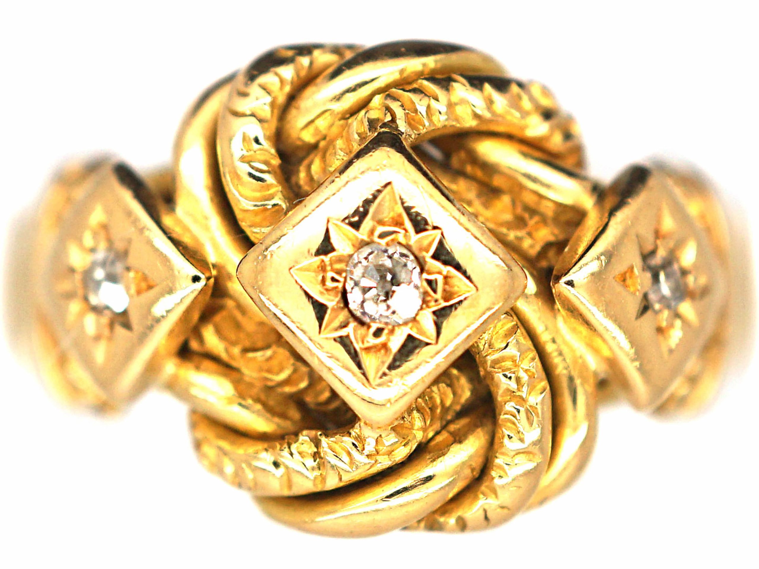 Edwardian 18ct Gold Knot Ring set with Three Diamonds Edwardian 18ct Gold Knot Ring set with Three Diamonds