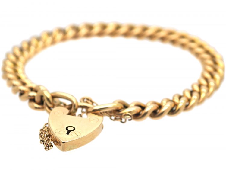 Edwardian 15ct Gold Curb Bracelet with Padlock