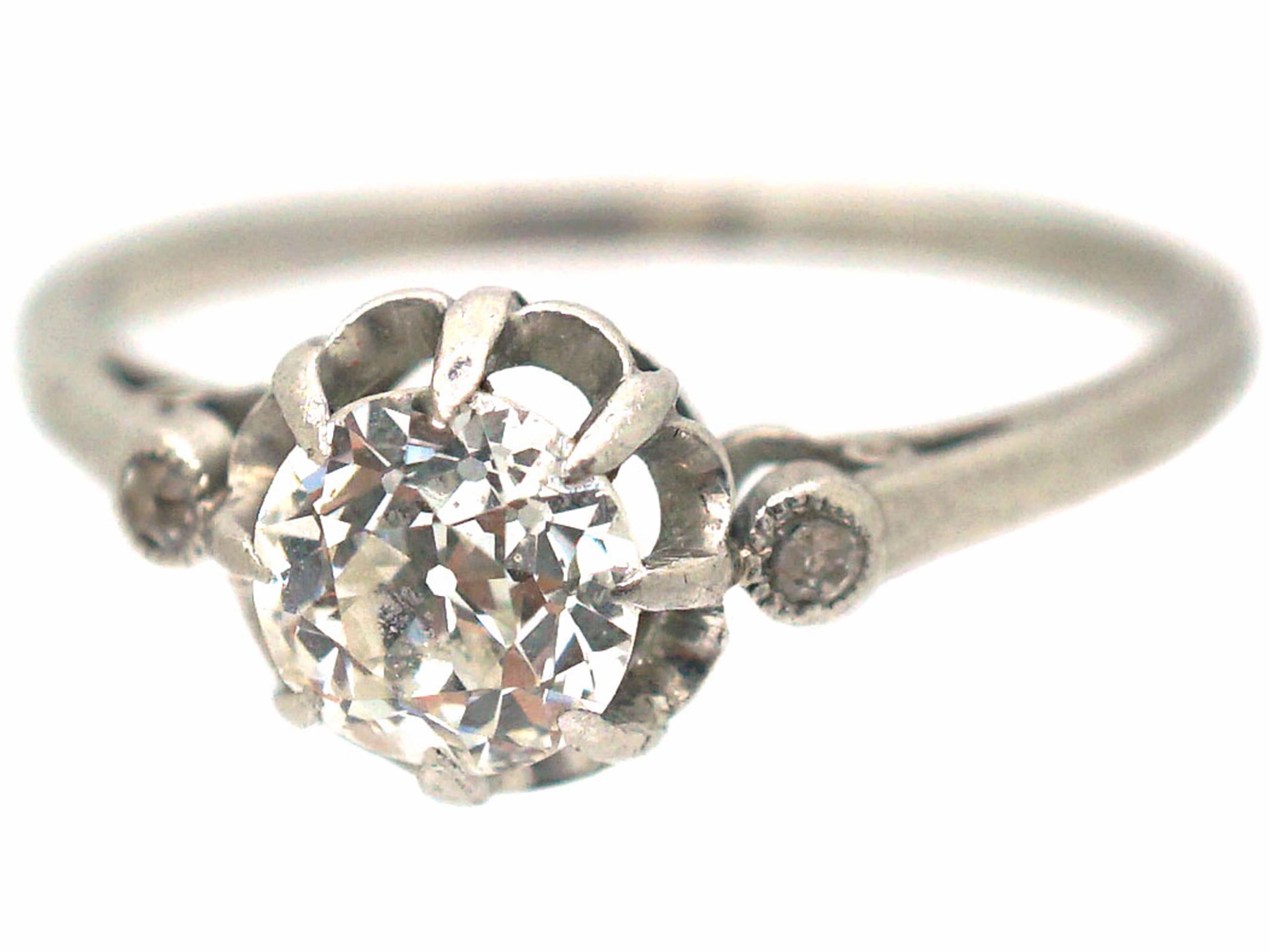 French Art Deco, Platinum & Diamond Solitaire Ring with Diamond Set ...