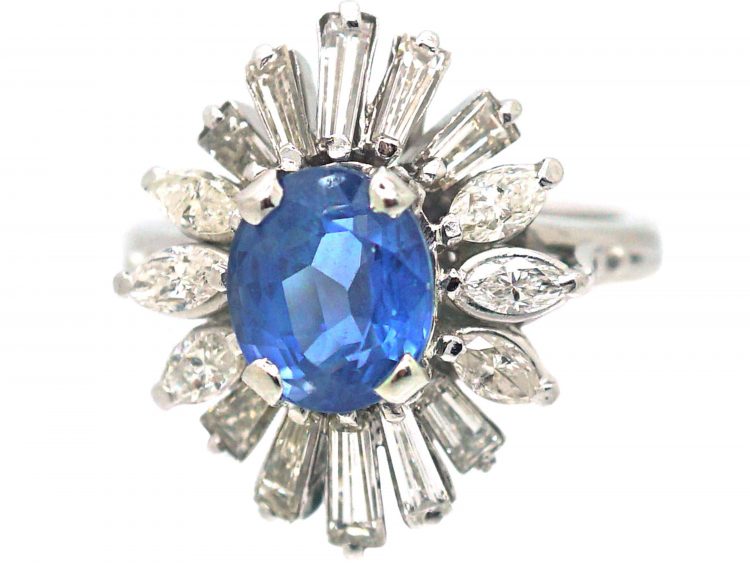 18ct White Gold 1950s Sapphire & Diamond Ballerina Ring