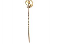 Edwardian 15ct Gold Weeping Heart Tie Pin set with a Ruby & a Natural Pearl