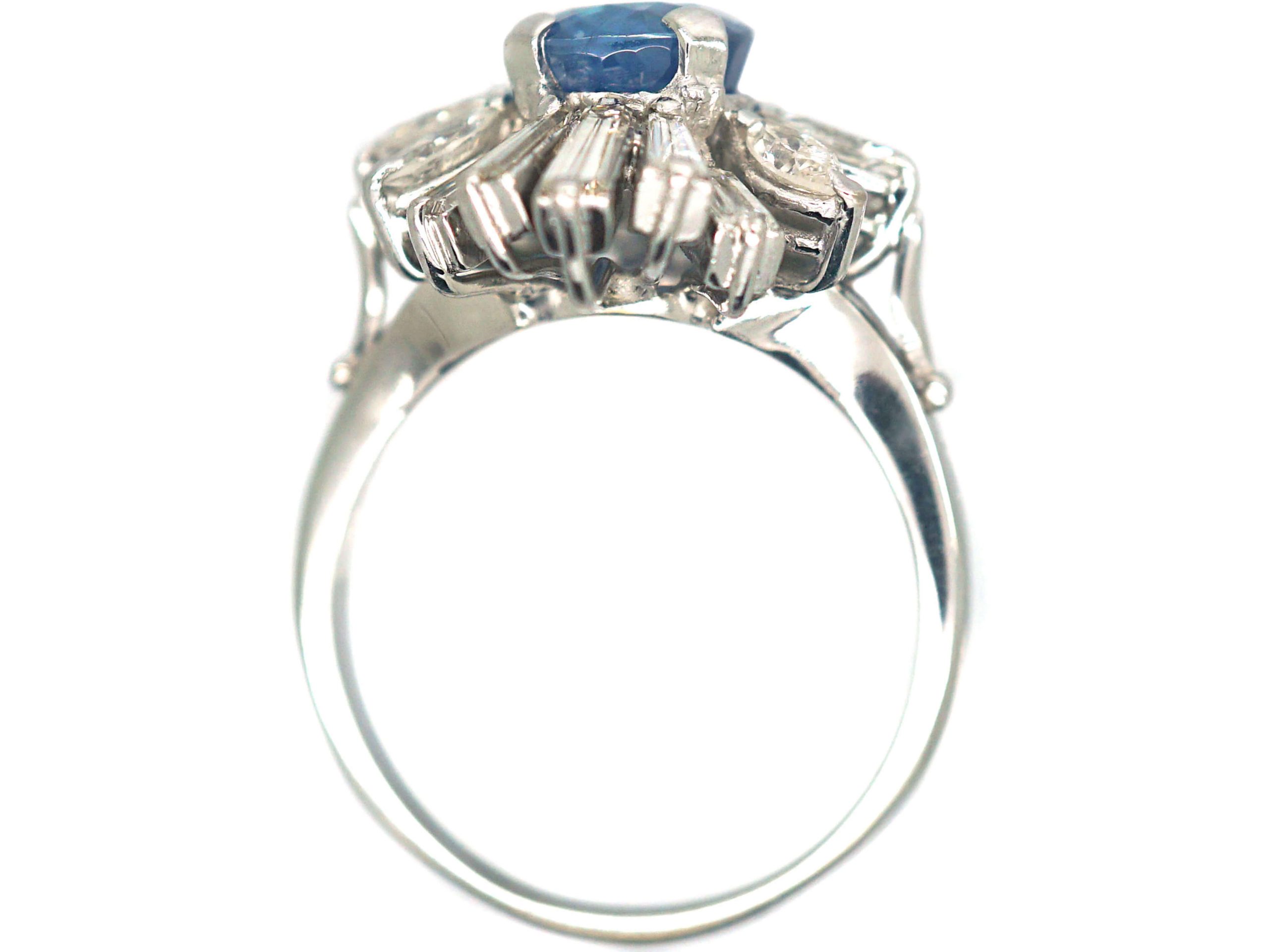 18ct White Gold 1950s Sapphire & Diamond Ballerina Ring (313R) | The ...