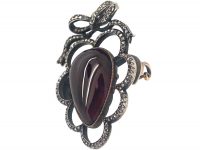 Victorian Silver & 18ct Gold, Cabochon Garnet & Rose Diamond heart Shaped Pendant with Bow Top