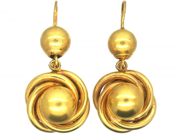 Victorian 15ct Gold Knot & Ball Design Drop Earrings