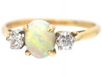 18ct Gold Three Stone Opal & Diamond Ring