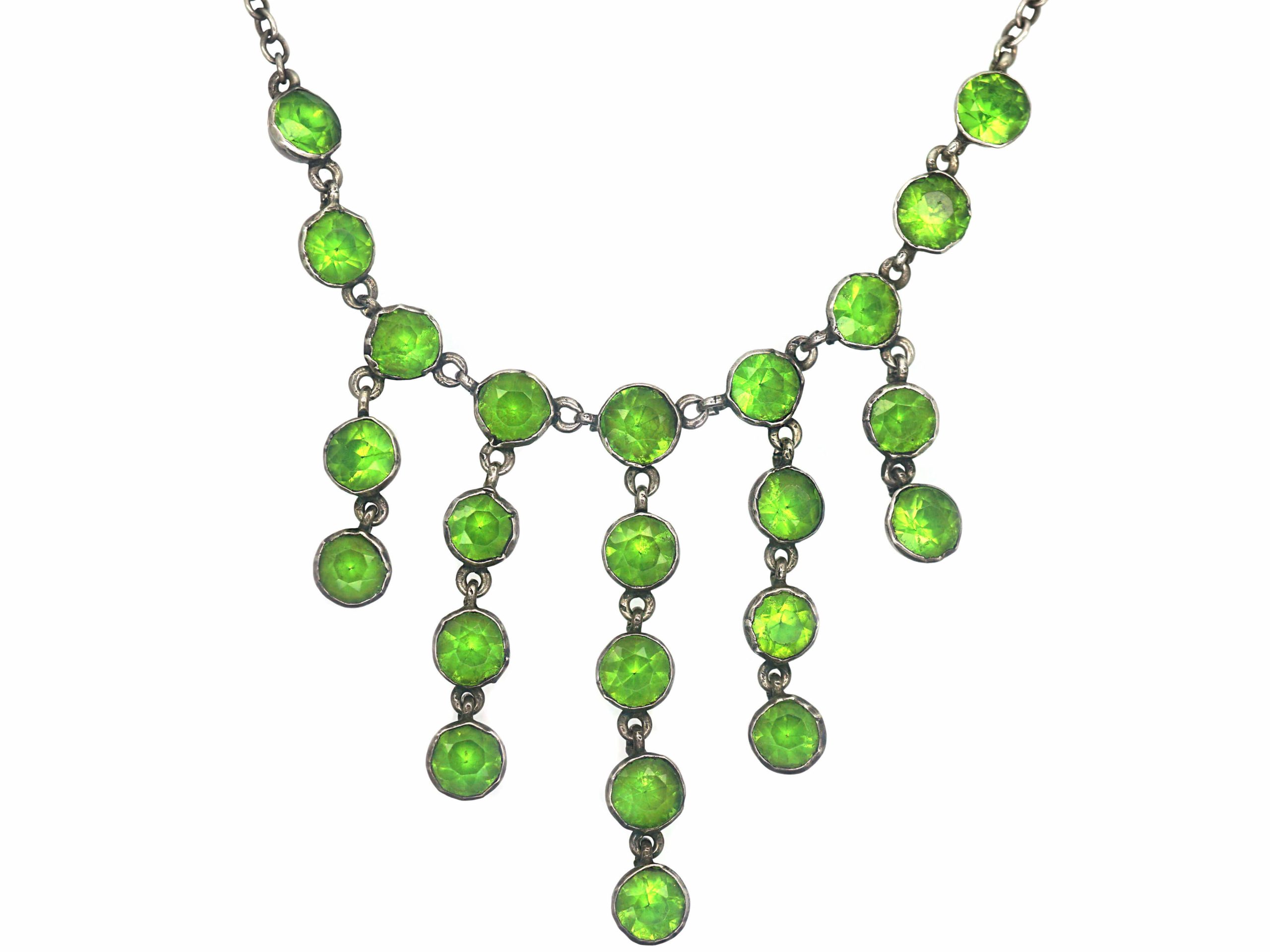 Edwardian Silver & Green Paste Drops Necklace
