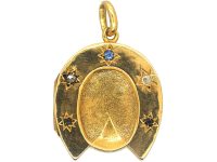 Victorian 15ct Gold Horseshoe Locket set with Sapphire & Rose Diamonds