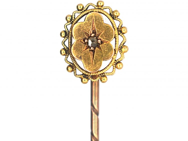 Victorian 15ct Gold Tie Pin set with a Rose Diamond