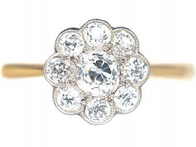 Edwardian 18ct Gold & Platinum, Diamond Daisy Cluster Ring