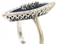 18ct White Gold, Blue Enamel & Diamond Marquise Ring