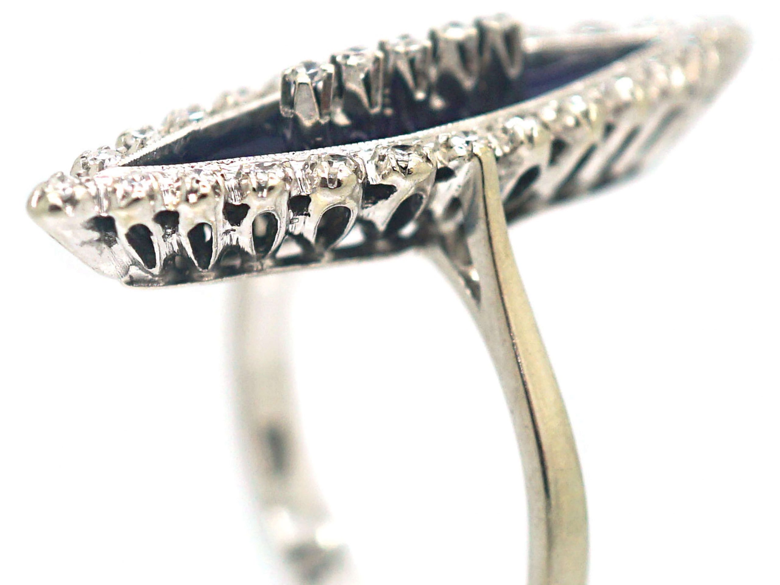 18ct White Gold, Blue Enamel & Diamond Marquise Ring (311R) | The ...