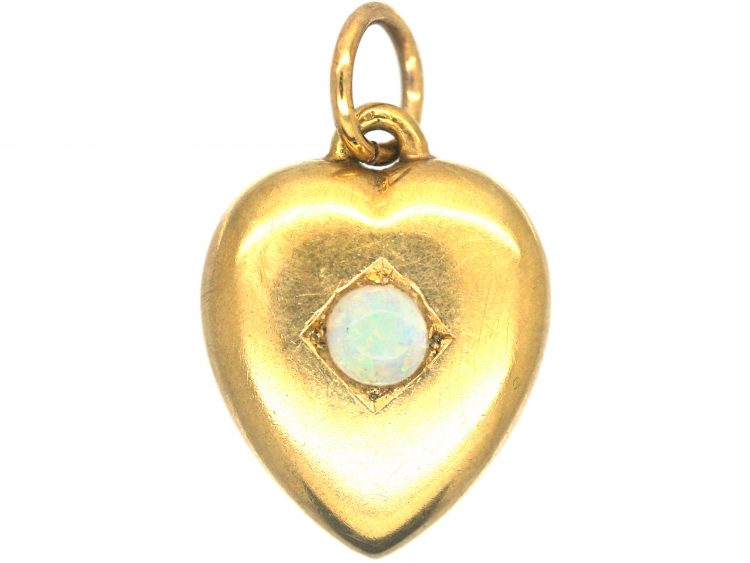 Edwardian 15ct Gold Heart Pendant set with an Opal