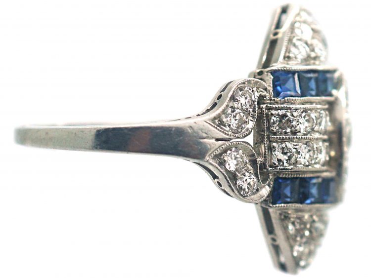 Art Deco Platinum, Diamond & Sapphire Navette Shaped Ring