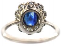 18ct White Gold, Sapphire & Diamond Oval Cluster Ring