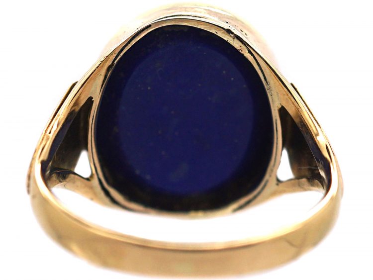 Victorian 18ct Gold, Lapis Lazuli Signet Ring with Intaglio of a Crest