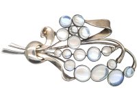 Arts and Crafts Large Silver Flower Spray Brooch set with Moonstones