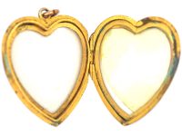 Edwardian 9ct Gold Back & Front Heart Shaped Locket with Engraved Detail