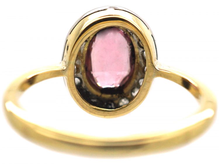 Edwardian 18ct Gold, Pink Tourmaline & Rose Diamond Oval Cluster Ring