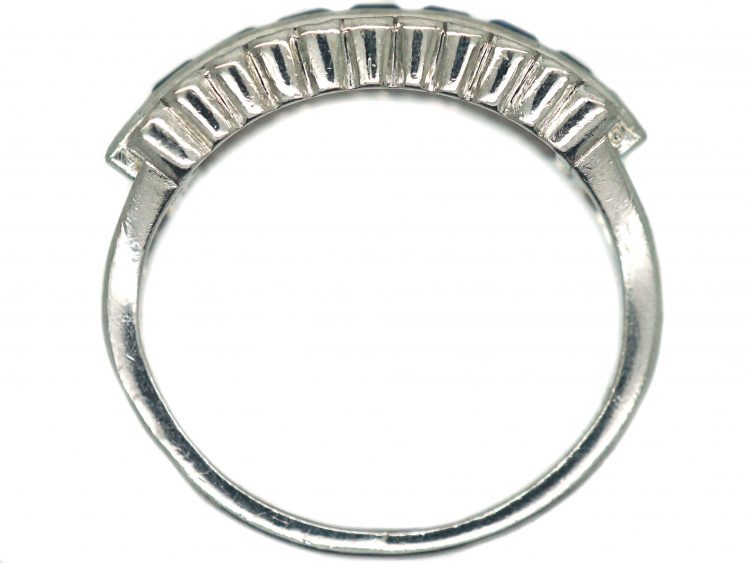 Art Deco Platinum Sapphire & Diamond Three Row Ring