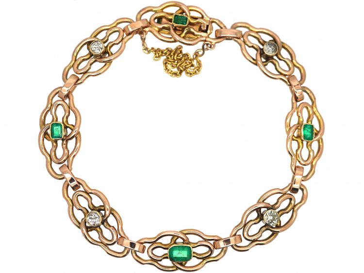 Art Nouveau 15ct Gold, Emerald & Diamond Bracelet