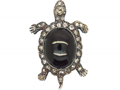 Rose Diamond & Cabochon Garnet Turtle Brooch