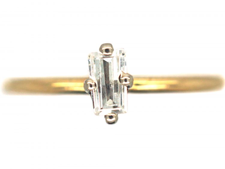 18ct Gold & Long Narrow Claw Set Baguette Diamond Ring
