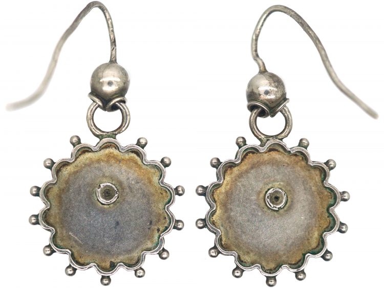 Victorian Aesthetic Period Silver & Gold Overlay Drop Earrings with Flower Motif