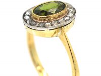 Edwardian 18ct Gold, Green Tourmaline & Rose Diamond Oval Cluster Ring