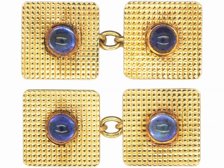 18ct Gold Square Cufflinks set with Cabochon Cut Sapphires