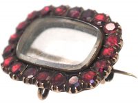 Georgian 9ct Gold & Flat Cut Garnet Brooch with Hinged Compartment