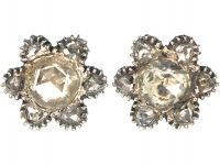 Victorian Silver & Rose Diamond Flower Cluster Earrings