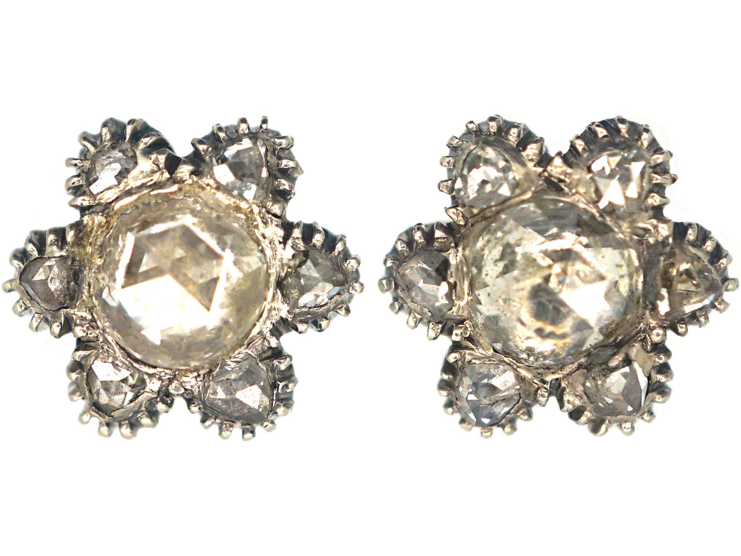 Victorian Silver & Rose Diamond Flower Cluster Earrings (257R) | The ...