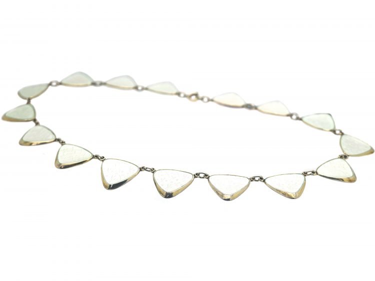 Retro Silver Gilt & White Enamel Necklace by Albert T Scharning