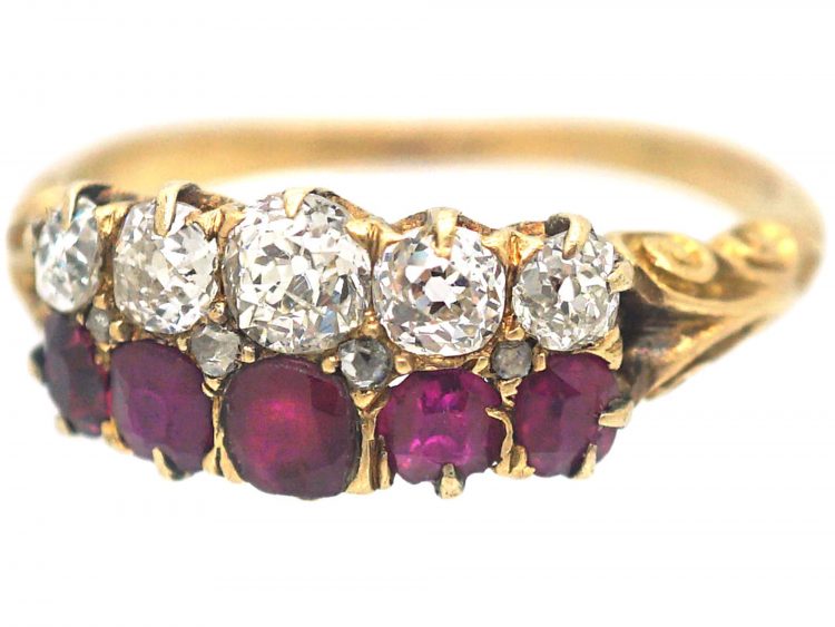 Victorian 18ct Gold, Ruby & Diamond Two Row Ring