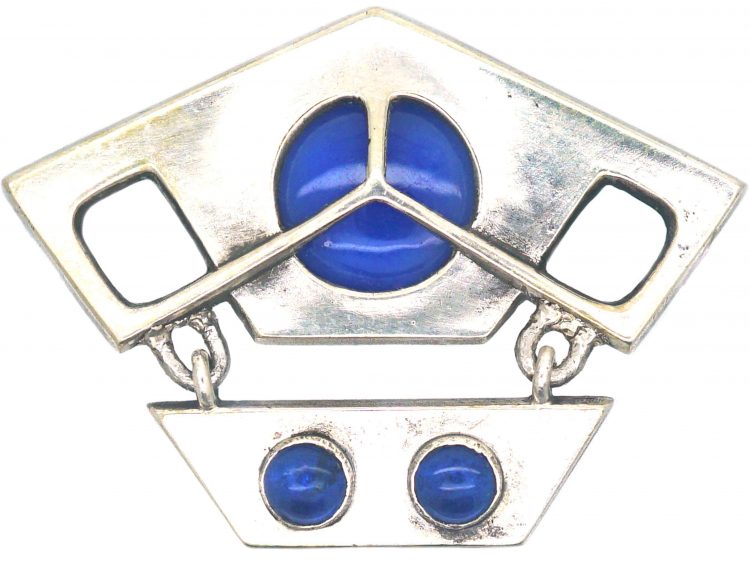 Art Nouveau Silver & Blue Chalcedony Brooch