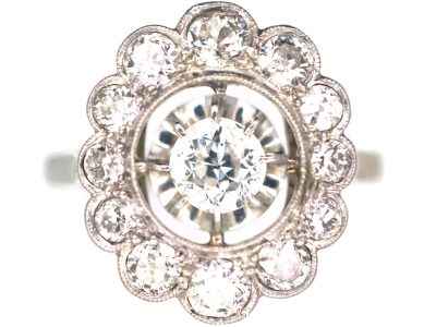 French Art Deco, 18ct White Gold & Diamond Oval Cluster Ring