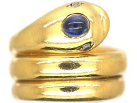 Victorian 18ct Gold Ring set with a Cabochon Sapphire & Rose Diamond Eyes
