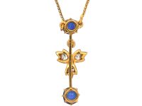 Edwardian 15ct Gold Sapphire & Diamond Pendant on 9ct Gold Chain