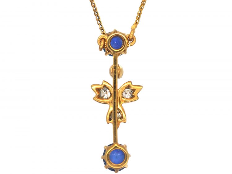 Edwardian 15ct Gold Sapphire & Diamond Pendant on 9ct Gold Chain