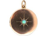 Edwardian 9ct Gold Round Locket set with an Opal
