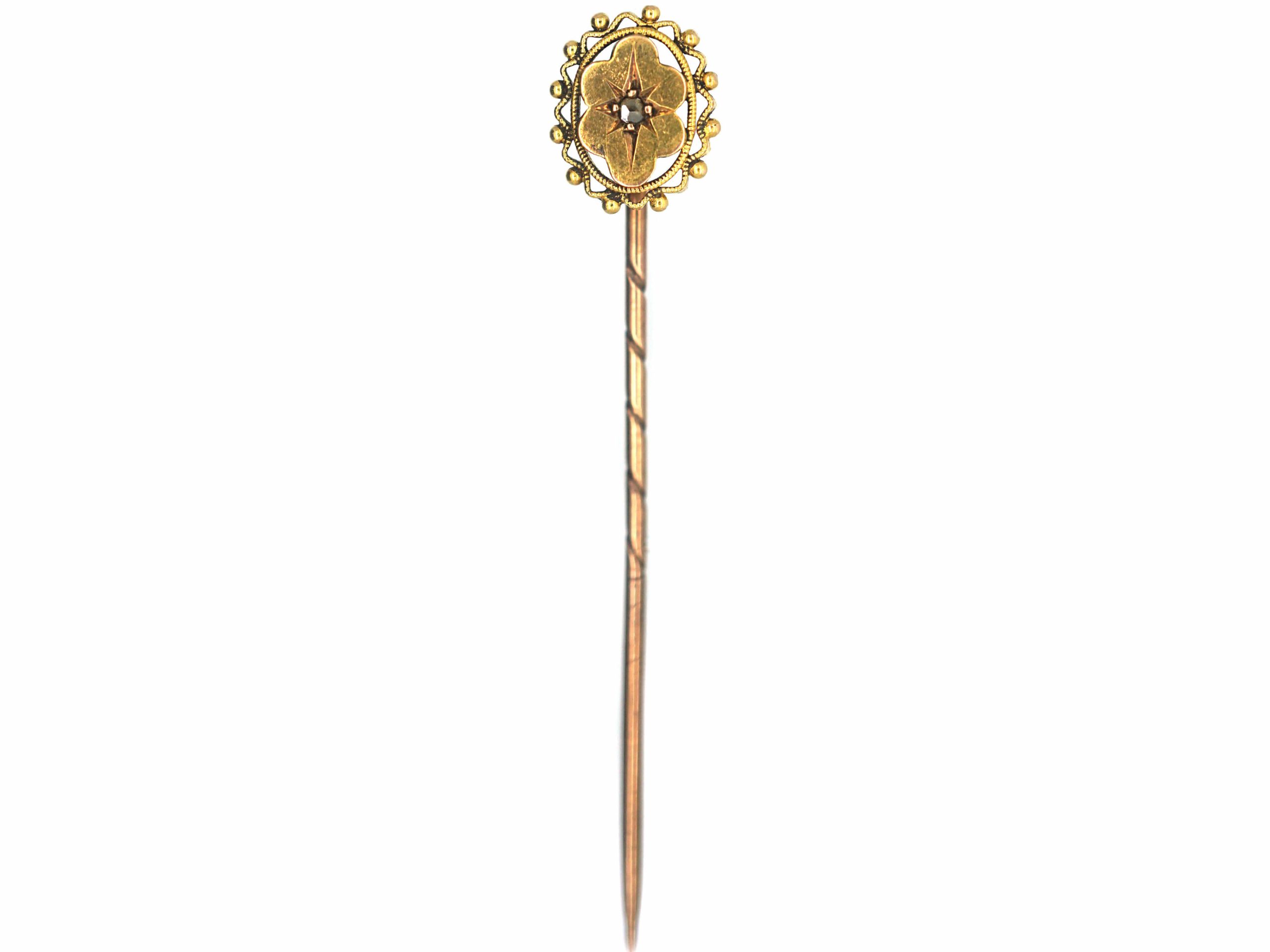 Victorian 15ct Gold Tie Pin Set With A Rose Diamond (308r) 