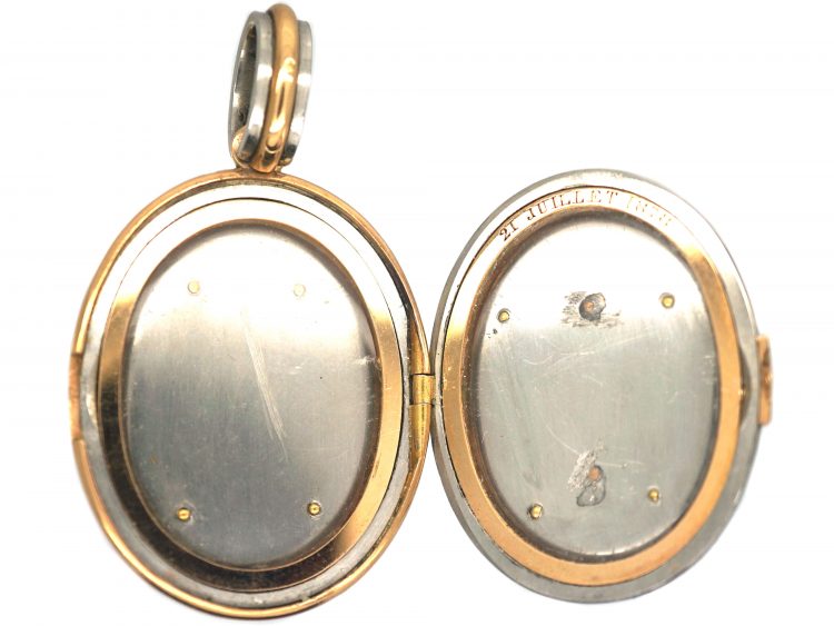 French 18ct Gold & Platinum Oval Shaped Locket set with Natural Split Pearls & Rose Diamonds