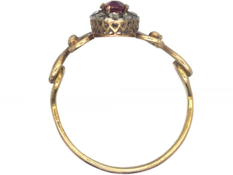 Victorian 18ct Gold, Ruby & Rose Diamond Ring