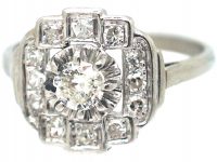 French Art Deco Platinum & Diamond Geometric Cluster Ring